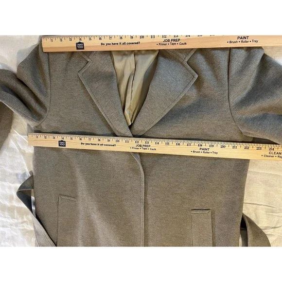 Uniqlo U Chester Beige Belted Stretch Jersey Duster Long Coat Size L Minimalist - Picture 14 of 16